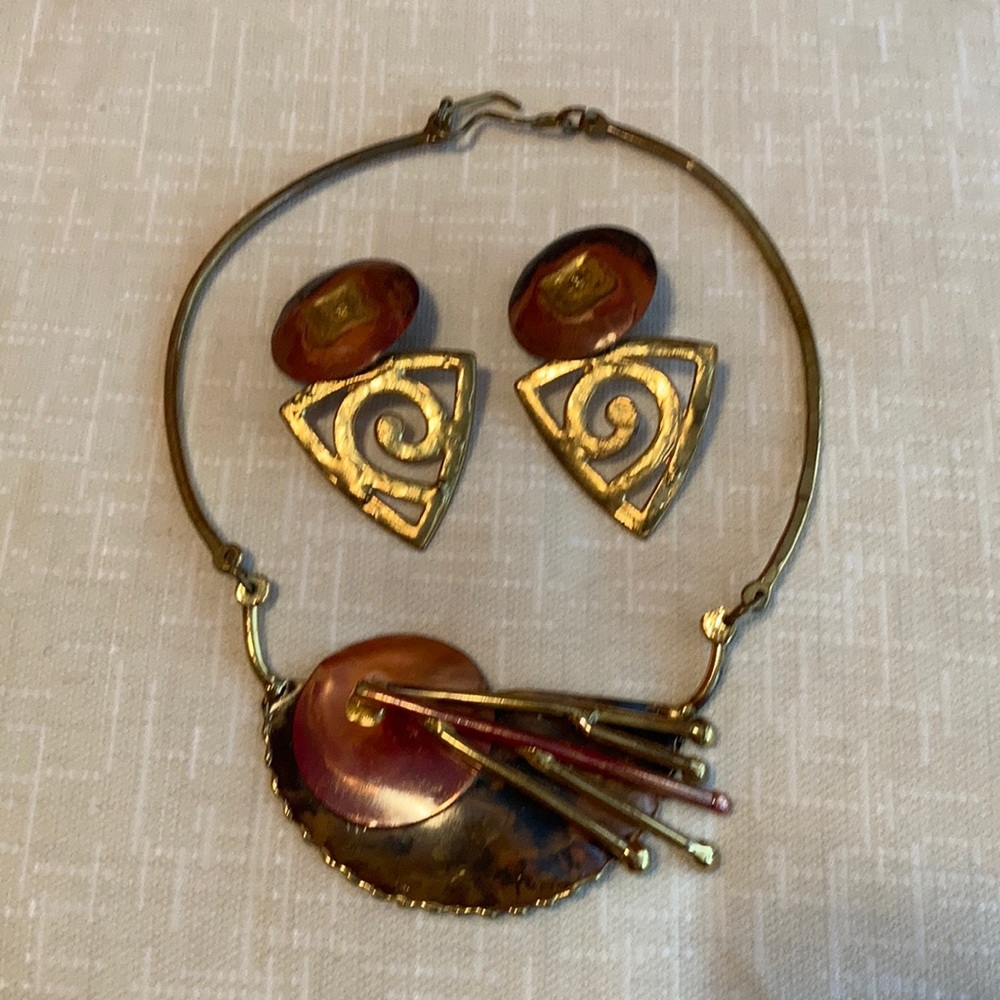 Metal Choker and Earrings - Old